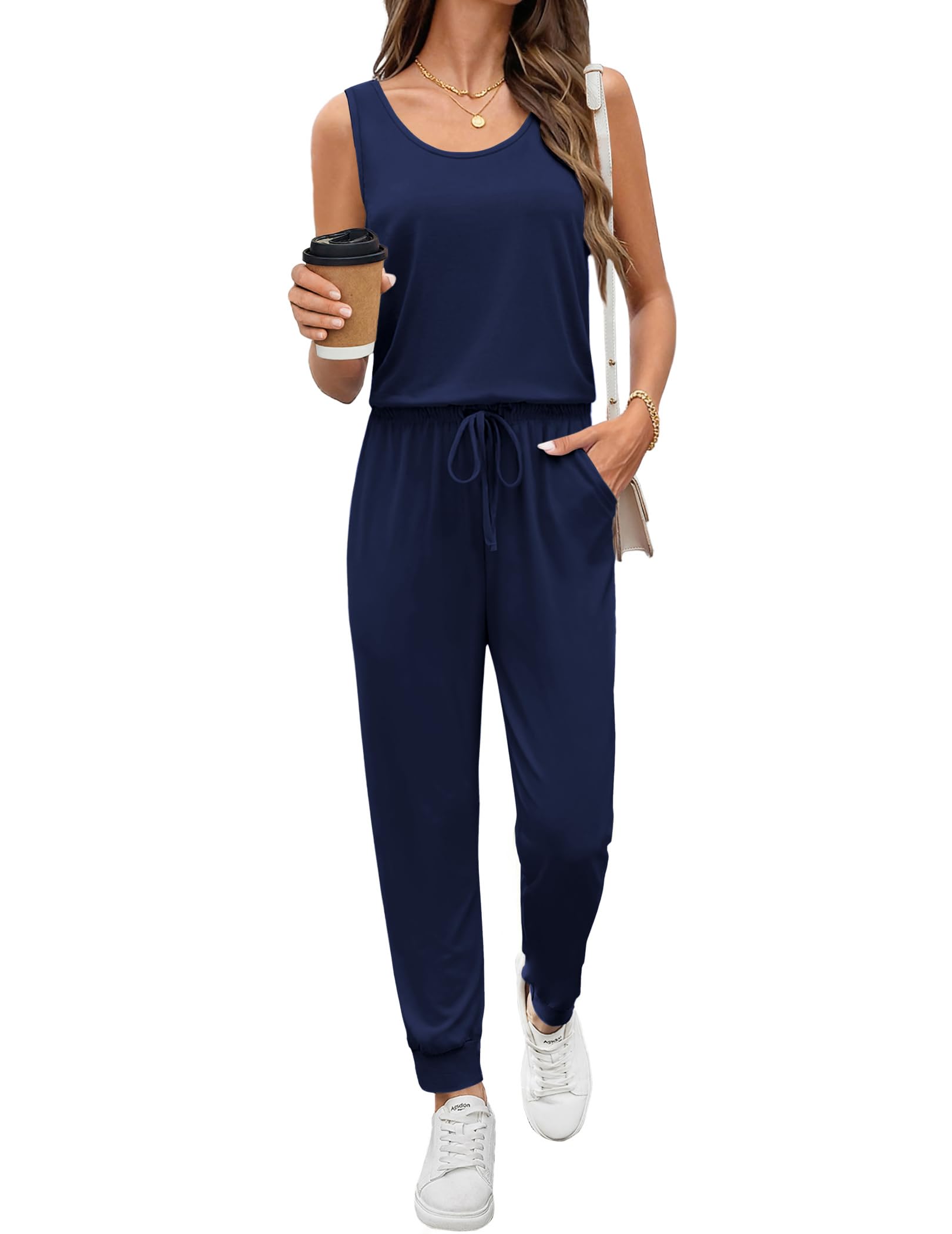 Ekouaer Jumpsuits for Women Casual Sleeveless 2026 Summer Romper Dressy Vacation One Piece Outfits Fashion Travel Clothes