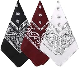 DIKHAWA Men 3 Pack 100% Cotton Paisley Pattern Bandanas Square Scarf Headwear