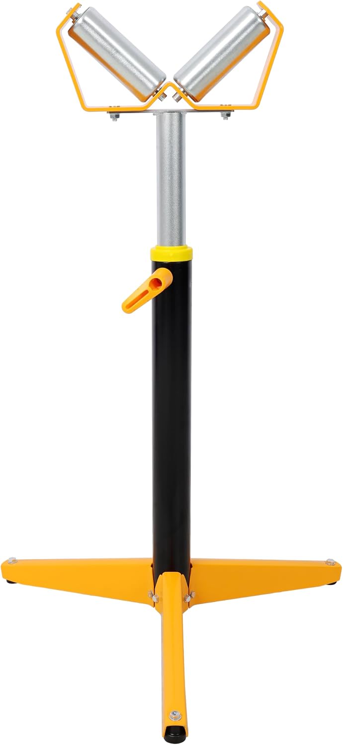V-Shape Heavy Duty Roller Stand, Adjustable Height 29.5" to 48", Material Support Stand for Woodworking and Welding, Yellow and Black