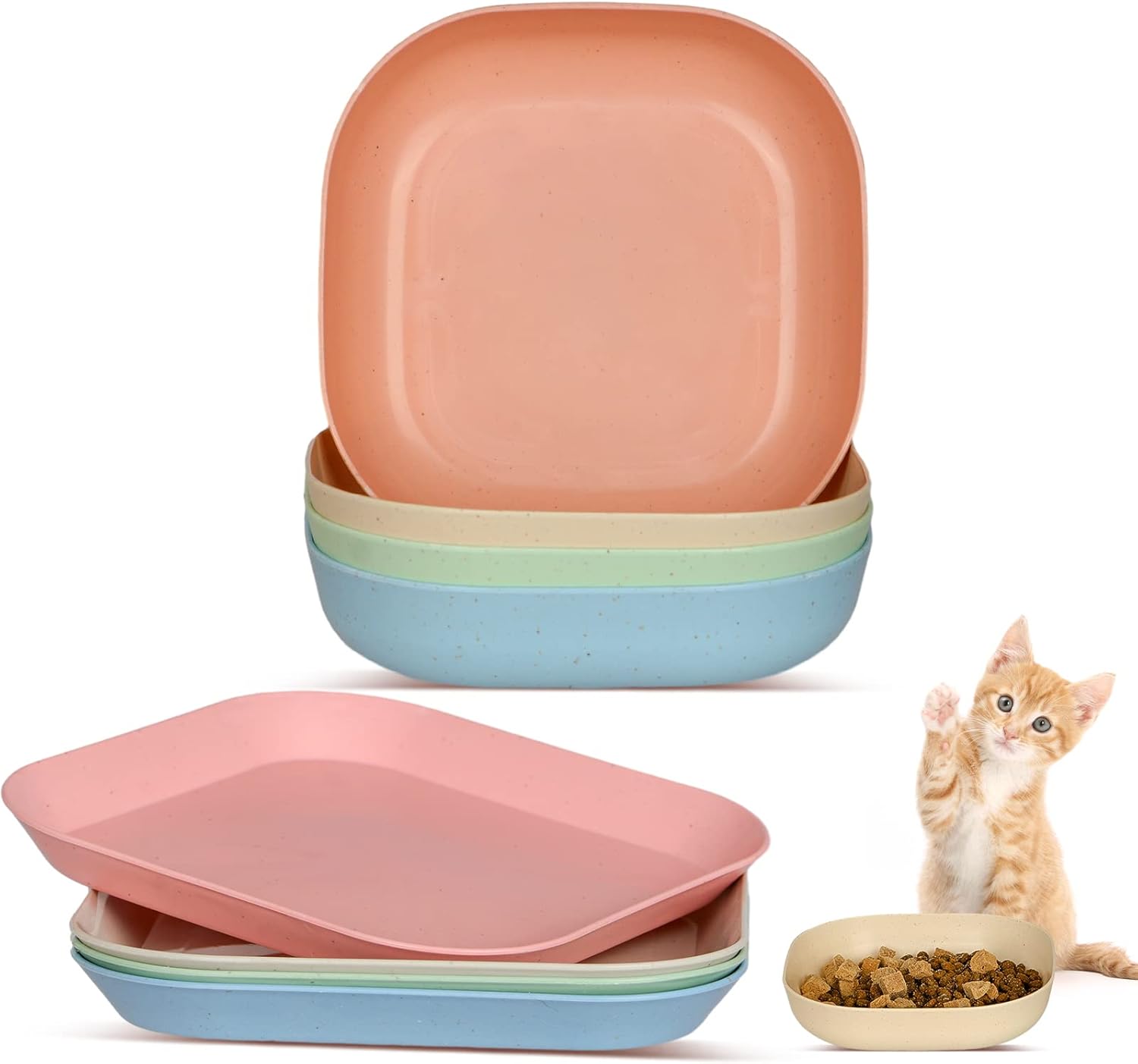 HMDZMR 8 Pieces Cat Food Bowl Set, 6 inch Wide Shallow Cat