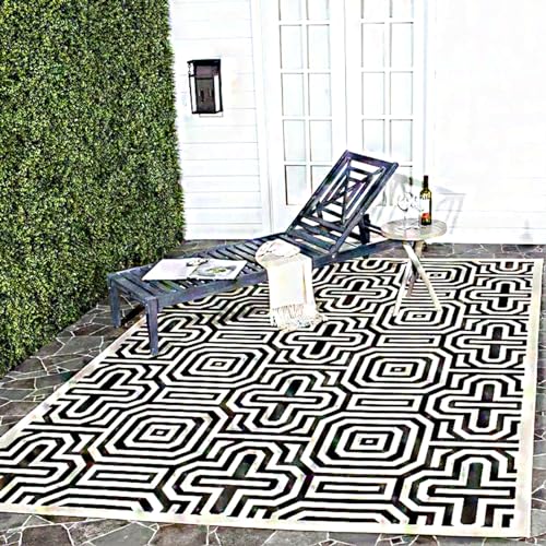 Bardzo duże wodoodporne dywaniki ogrodowe, 200 x 300 cm, prostokątne, na patio i taras, geometryczne motywy, antypoślizgowy dywan do wewnątrz/na zewnątrz
