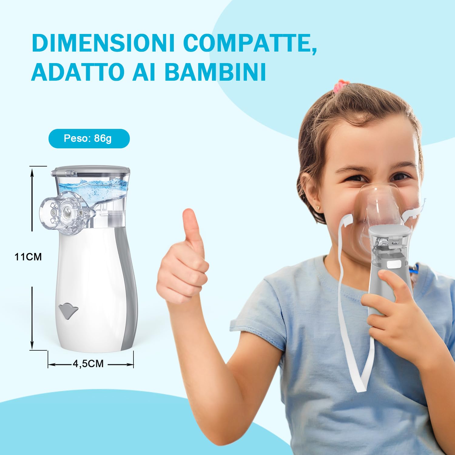 Aerosol Portatile Silenzioso, AU YAT Macchina Aerosol Adulti, USB-C Ricaricabile Aerosol Portatile con 2 Maschere e Boccaglio, 2 Modalità Regolabili, Aerosol Ultrasuoni per Viaggi e Uso Domestico