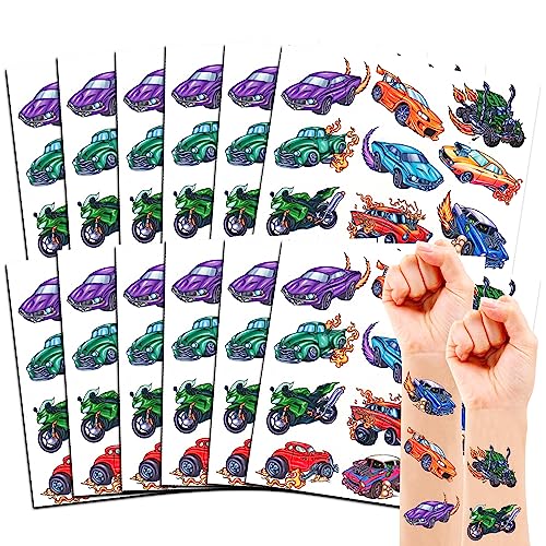 Race Car Tattoos for Kids Boys~ 140+ Car Temporary Tattoos featuring Racecars, Motorcycles, Trucks, and More (Cars Party Supplies, Party Favors)