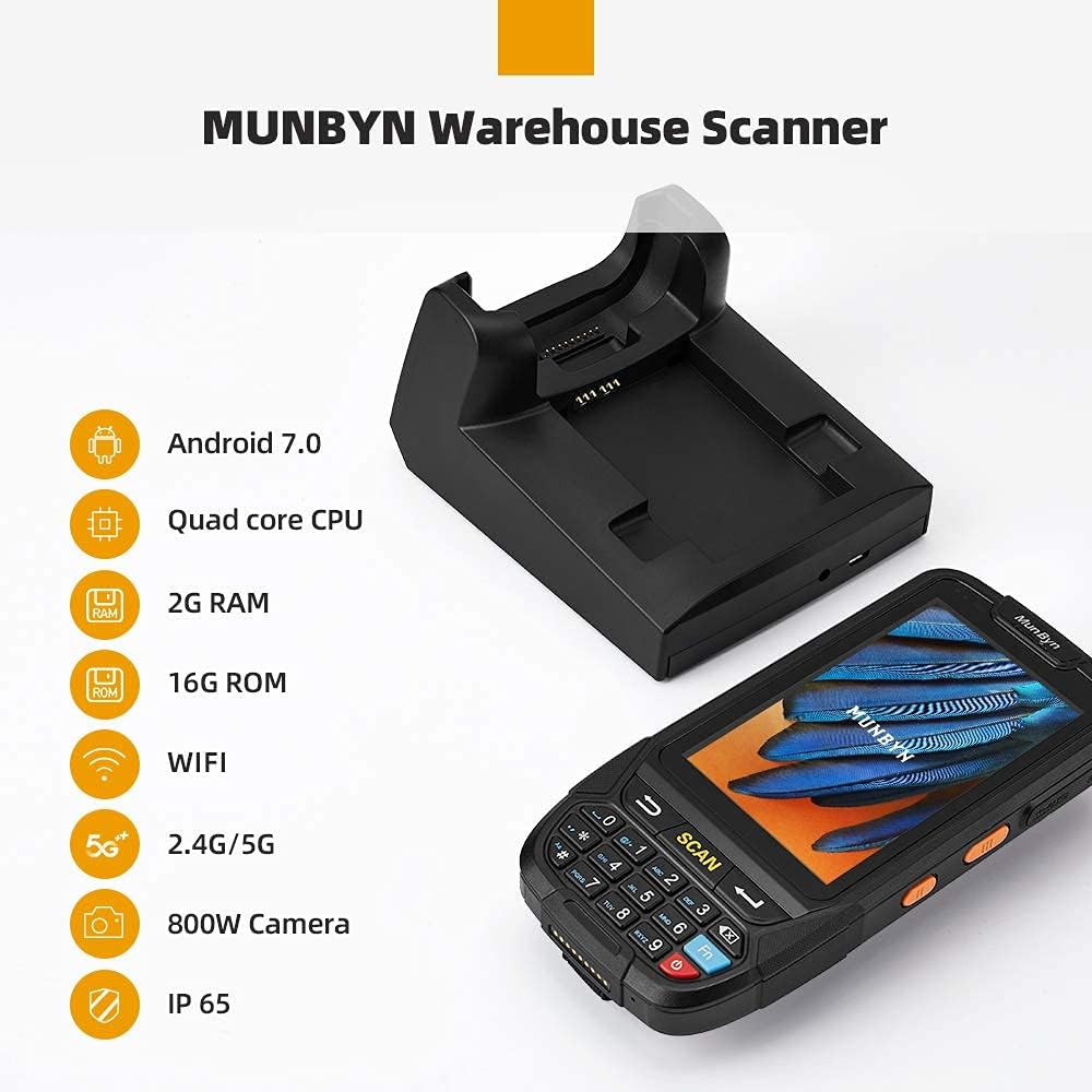 Discount MUNBYN 3G 4G Handheld Android 7.0 POS Terminal with 1D Honeywell Barcode Scanner with Charger Cradle and Touch Screen WiFi BT GPS for Delivery Warehouse Management