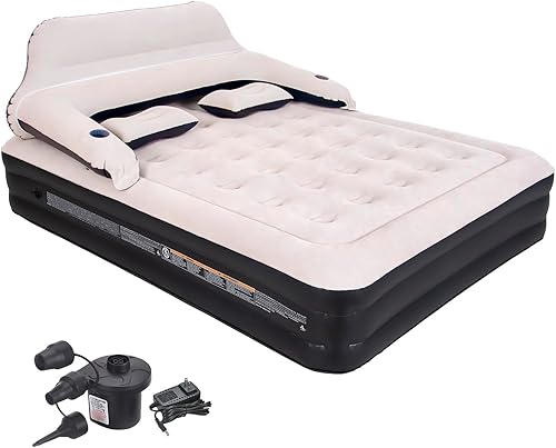 RAPTAVIS Colchón inflable tamaño Queen con bomba y cabecero, colchón inflable para dormitorio durante la noche