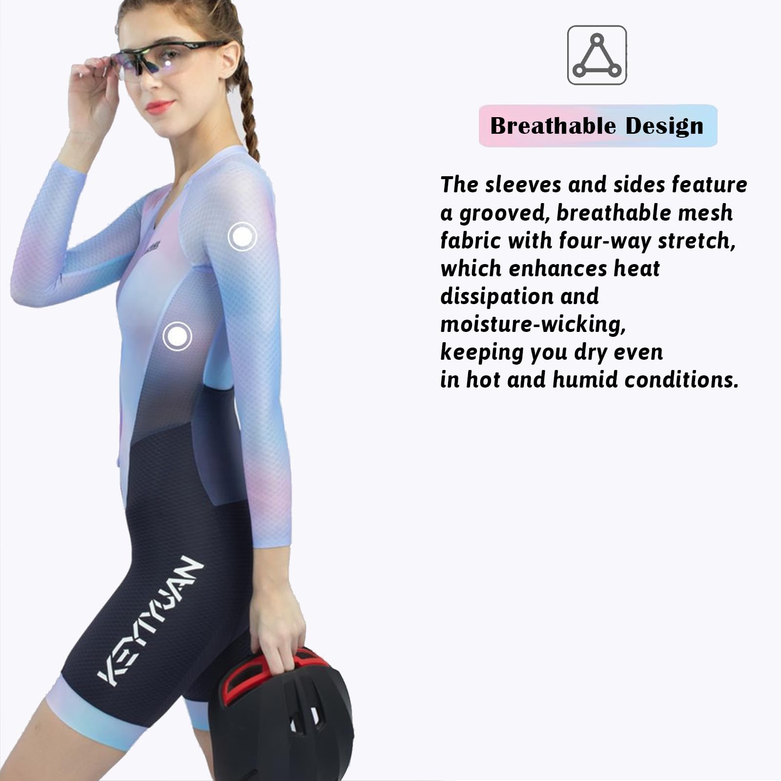 Tuta da Ciclismo Donna Triathlon con Fondello ad Alta Densità, Skinsuit Aero Intero, Traspirante ad Asciugatura Rapida con Protezione UV, Ideale per Ciclismo su Strada, Triathlon