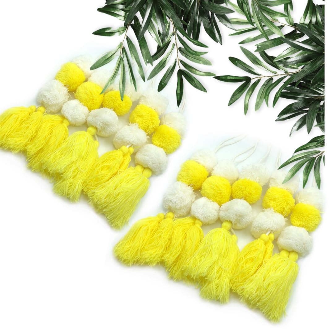 10Pcs Long Pompom Tassel Fringe Trim 44cm Long for DIY Craft Home Decoration and Accessories (Yellow)