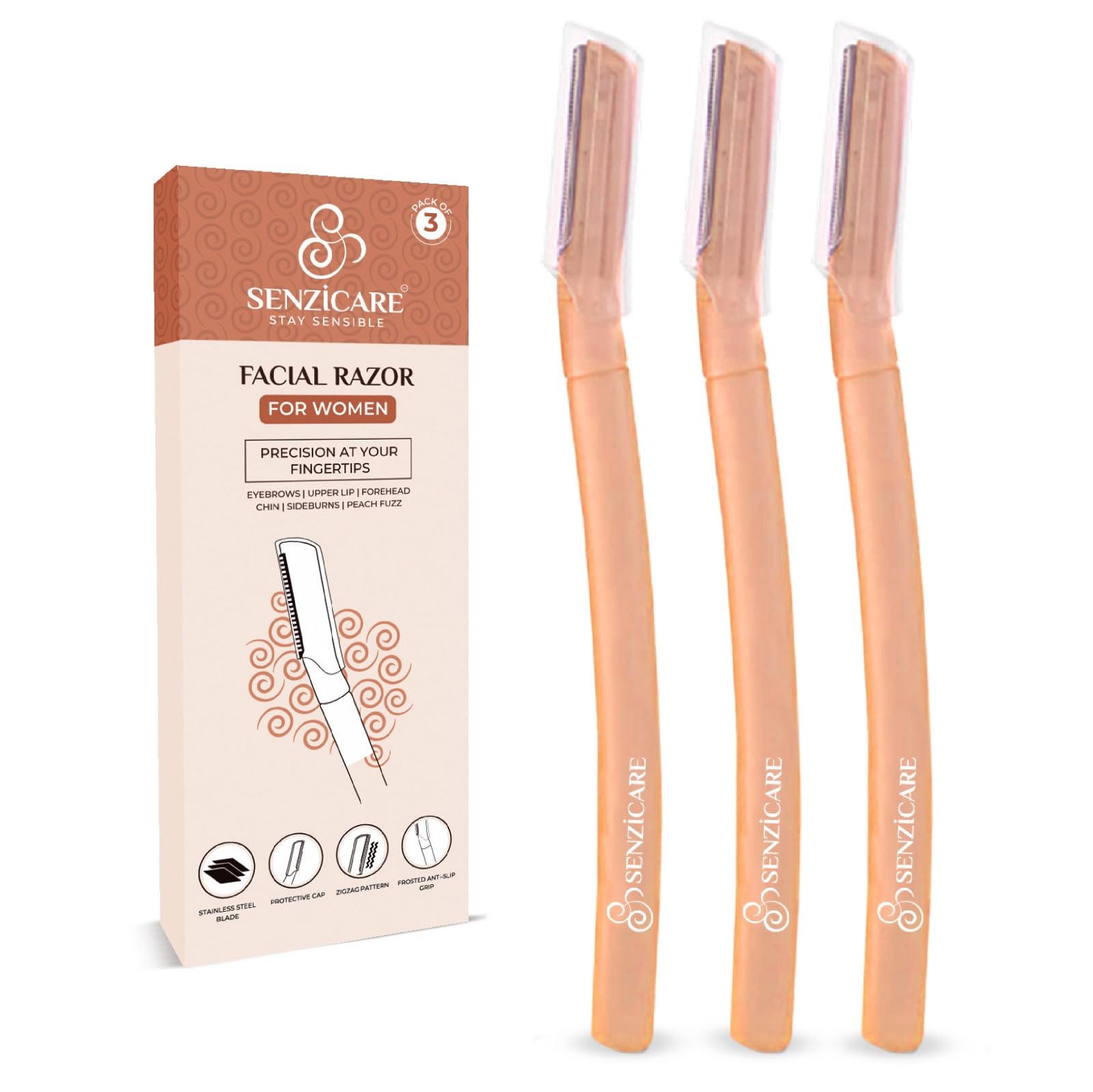 Senzicare Eyebrow Razor | Eyebrows, Upper Lip, Targeted Corner Hair | Painless Hair Removal | Safe & Hygienic | 3 units