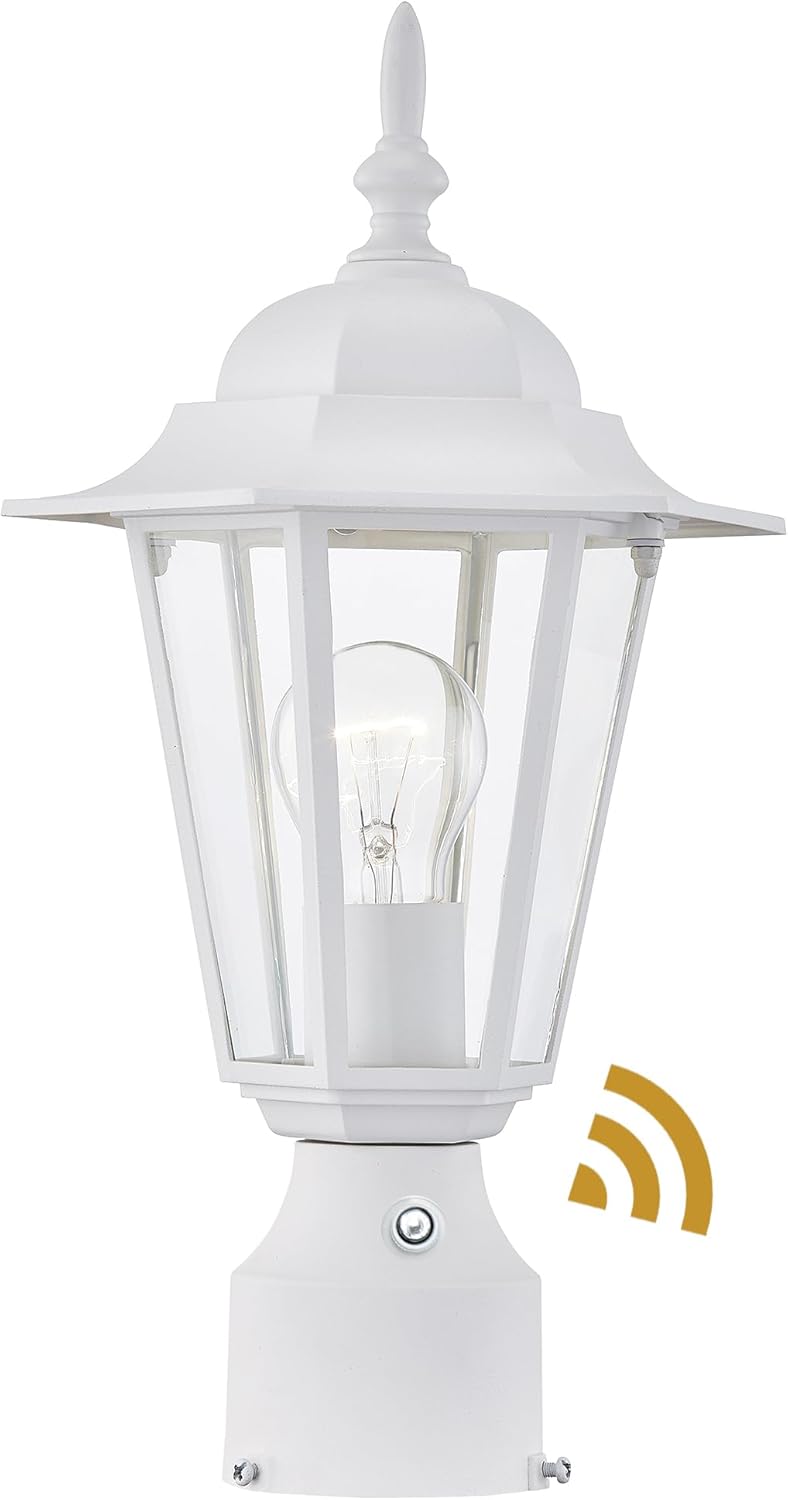 Pia Ricco Outdoor Post Lights Dusk to Dawn, Lamp Post Light Fixture with E26 Socket, White Exterior Post Lantern with Clear Glass Shade, Pillar Outside Lighting for Walkway, Anti-Rust & Waterproof