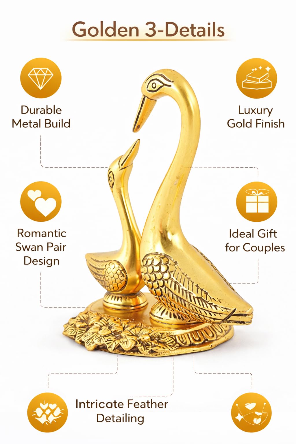 THEBRANDLO Golden Swan Duck Showpiece for Home Decor | Metal Pair