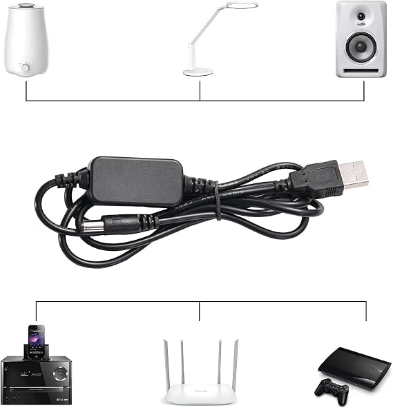 USB 5V to DC 12V Converter Power Cable + 8 Connectors Adapter USB to DC Power Cable (Below 2A Max for 8Watts)