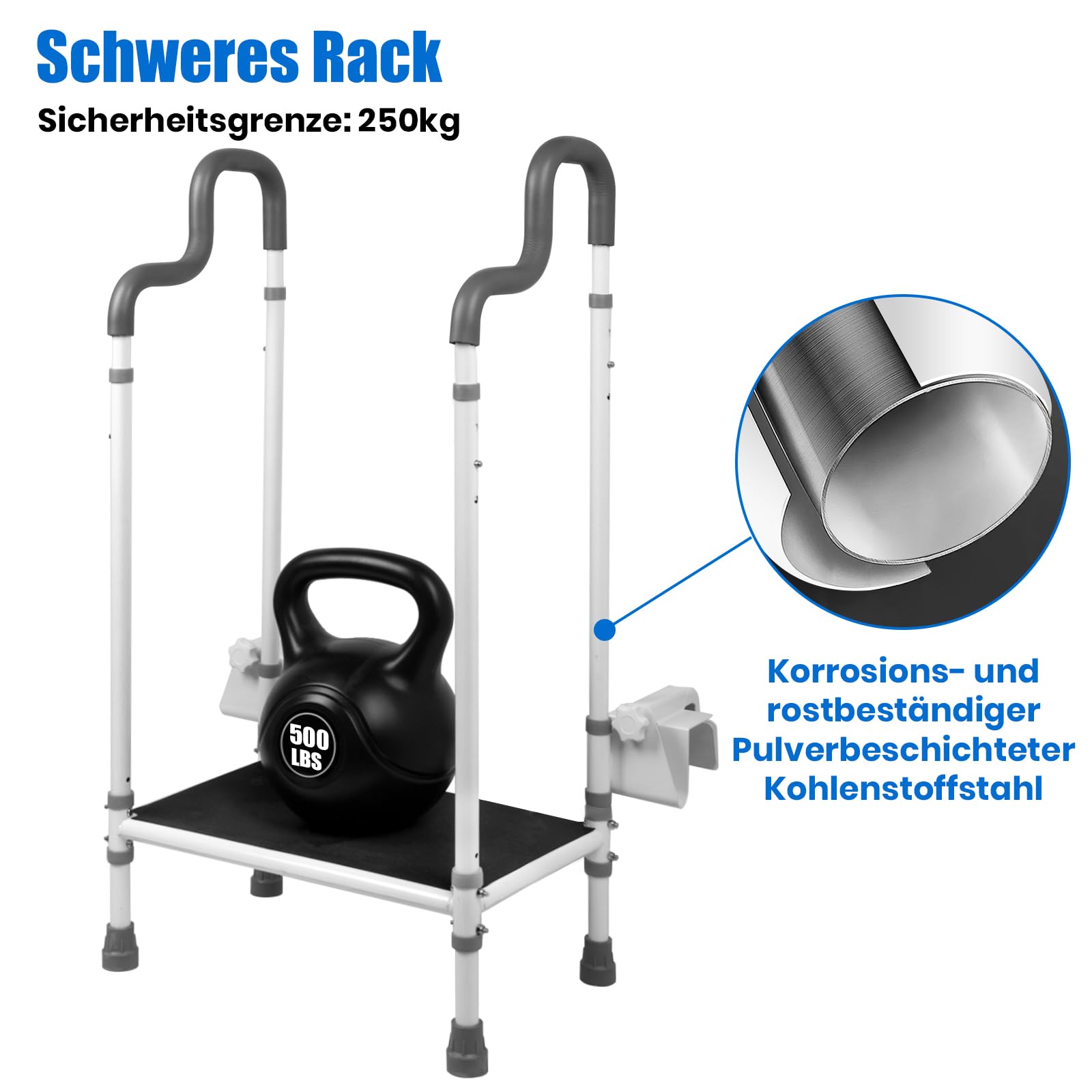 Reposapiés para baño con asa, ayuda de entrada para personas mayores, con reposabrazos, capacidad de carga 250 kg, color blanco