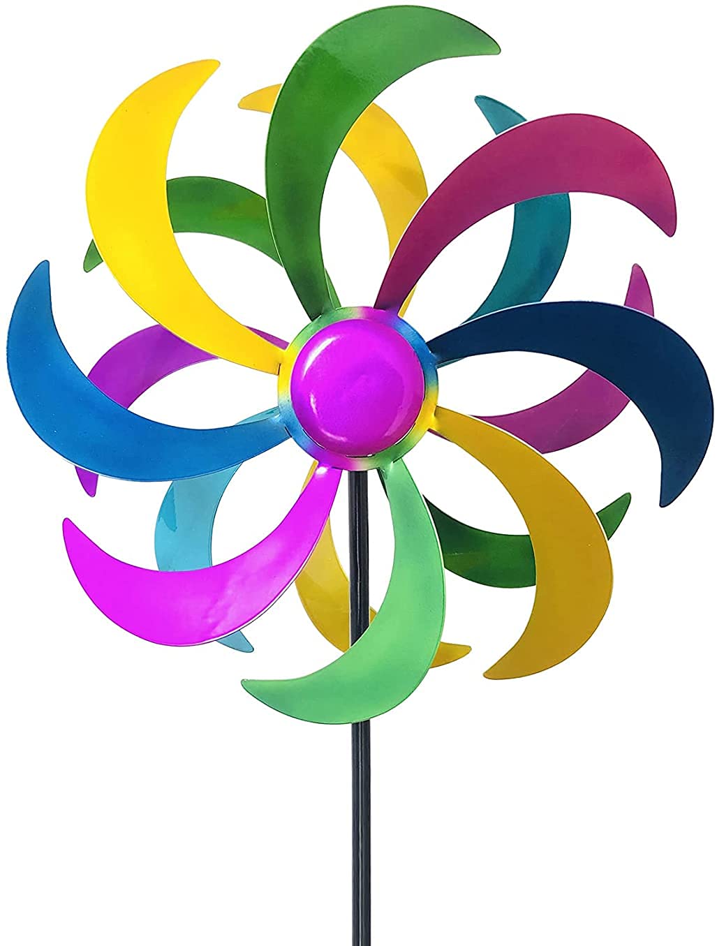 Magical Metal Windmill Kinetic Wind Spinner Multi Color Seonal Windmill with Stable Stake Metal Garden Spinner Iron Wind Spinner with Three Spinning Flower And Butterflie Windmill 915 GINOLEI