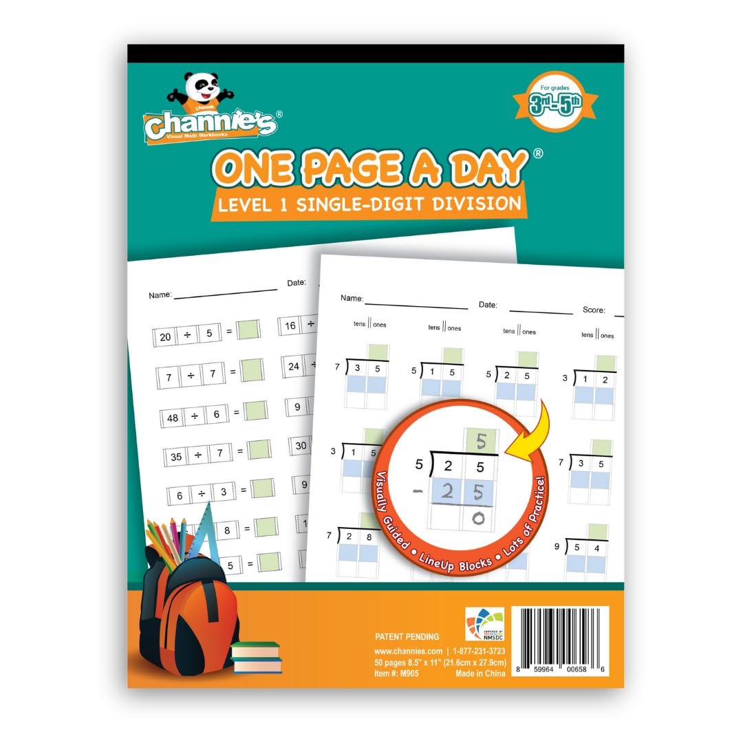 Channie's Close The Gap Upper Level Math Workbook Bundle – 5 Übungsbücher für Multiplikation, Brüche und Division – Farbcodierte Blöcke für ordentliche, ausgerichtete Mathematik – Elementarstufen