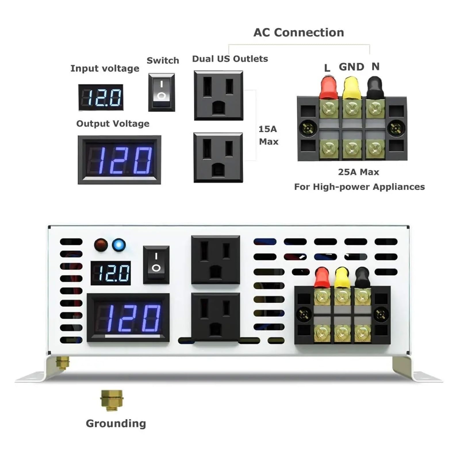 Convertidor Adaptador Inversor Onda Sinusoidal para Pura 3000W Potencia 24V A 220V Generador Panel Solar Convertidor Batería 12V/48V CC A 120V/230V/240V CA inversor