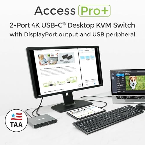 Miniatura 2 de IOGEAR Access Pro Plus - Conmutador KVM USB-C de 2 puertos, 1 monitor, 2 computadoras 4K 60Hz, salida DisplayPort, concentrador USB de 4 puertos de