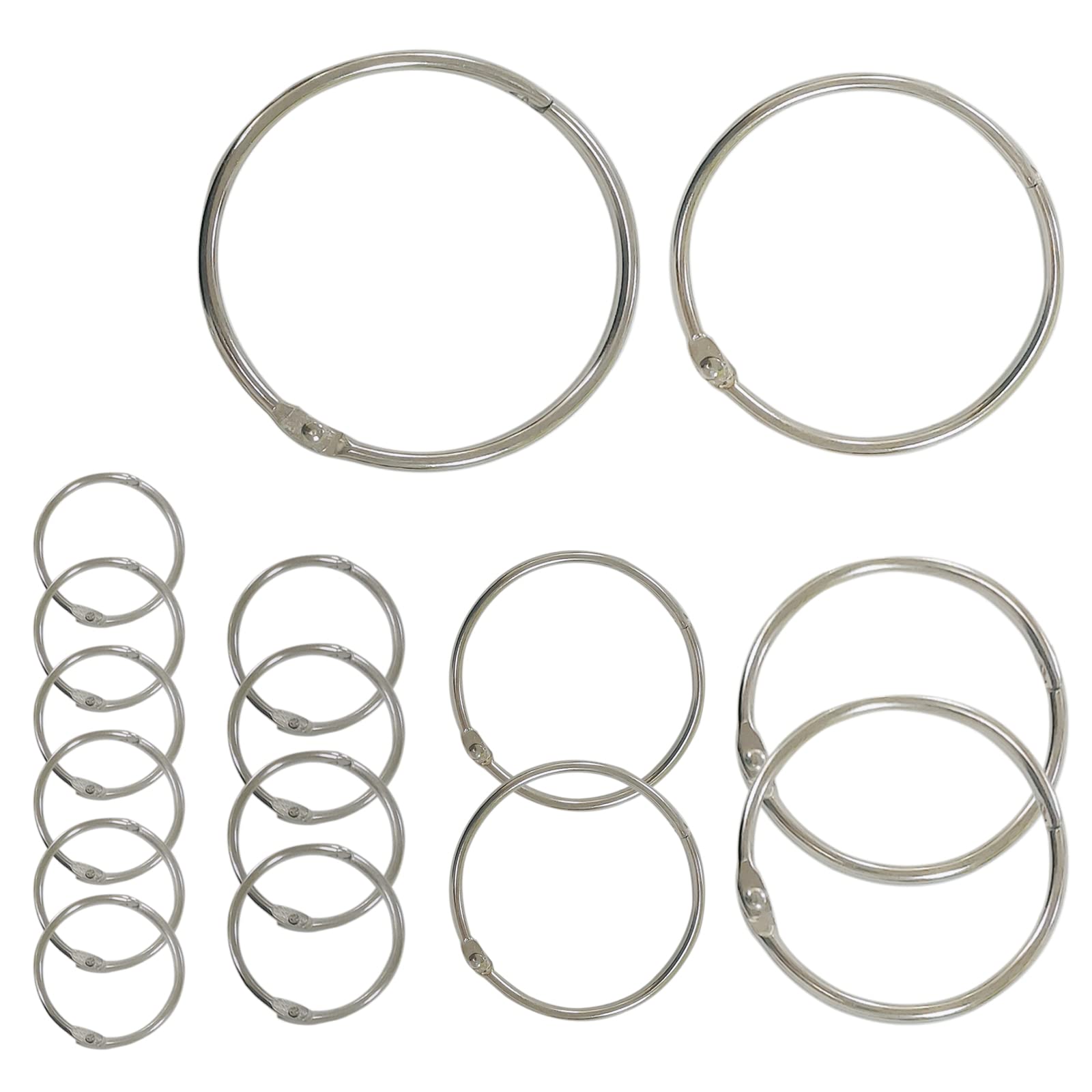 16-Pack Assorted Metal Binder Rings - 1” To 3.5” Key Rings, Book Rings, Organizer Clips | Heavy-Duty Steel Rings For Office, Home, Crafts - View #2