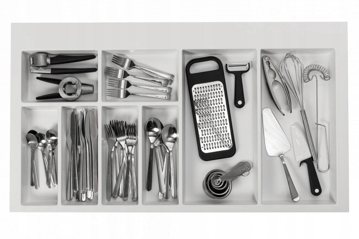 Gtv White - Axispace Drawer Insert, Cutlery Tray For Drawers, Cutlery Tray, Drawer Insert, Kitchen Cabinet, Plastic Cutlery Tray, Cutlery Storage, 840 X 472 Mm