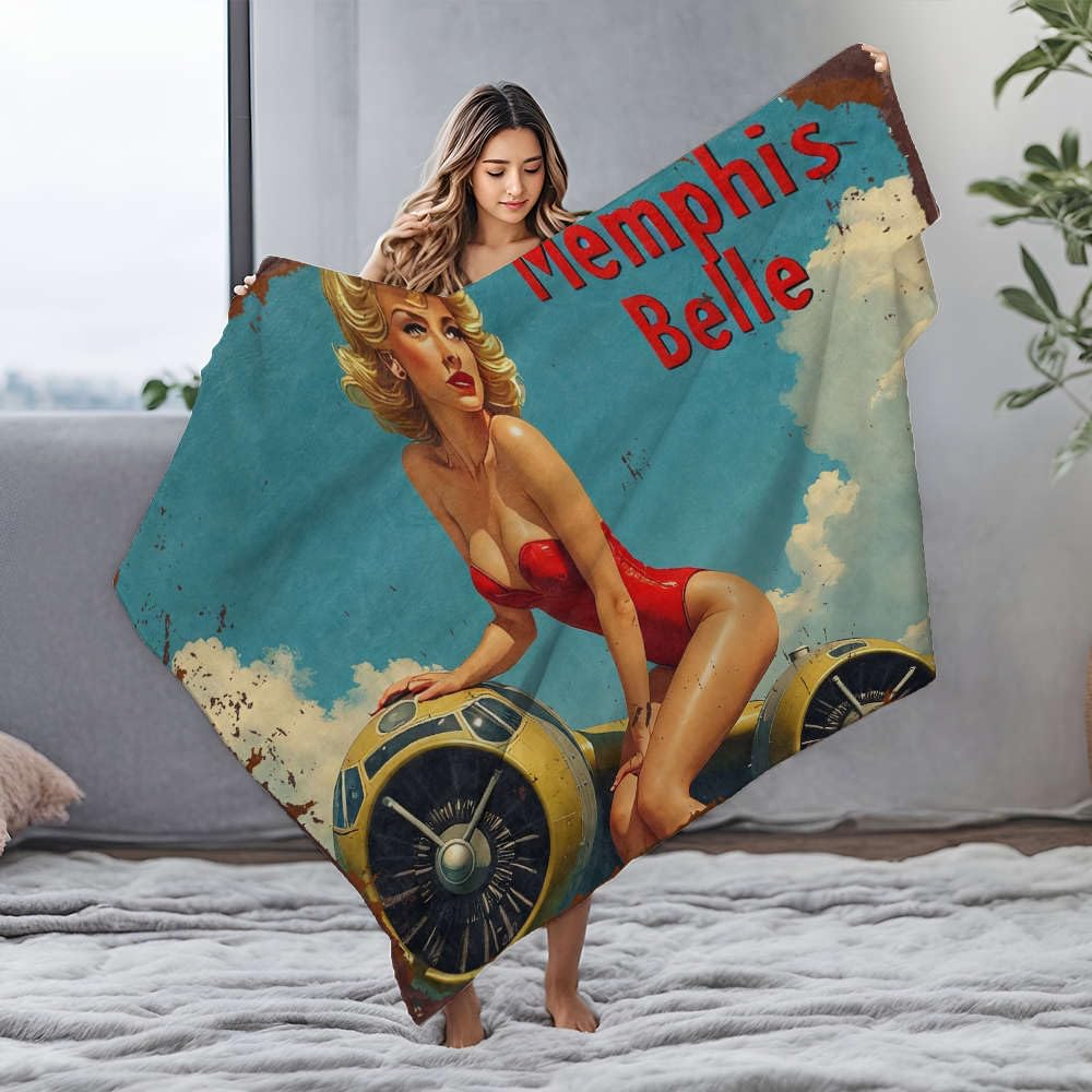 Plaid avion vintage Memphis Belle en flanelle pour vos soirées canapé