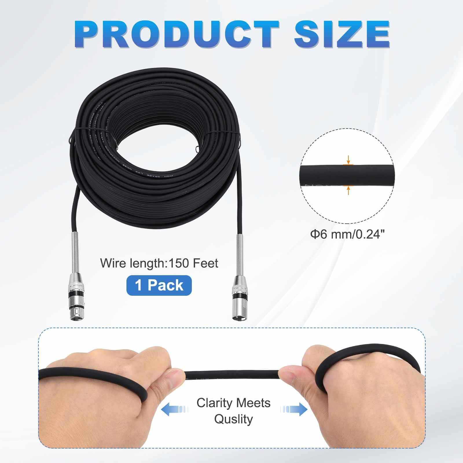 DMiotech Cavo XLR a XLR, 3 pin 22 AWG, OFC maschio a femmina, cavo per microfono, connettore per altoparlanti, mixer per altoparlanti, studio, sistema PA, 45 m (nero)