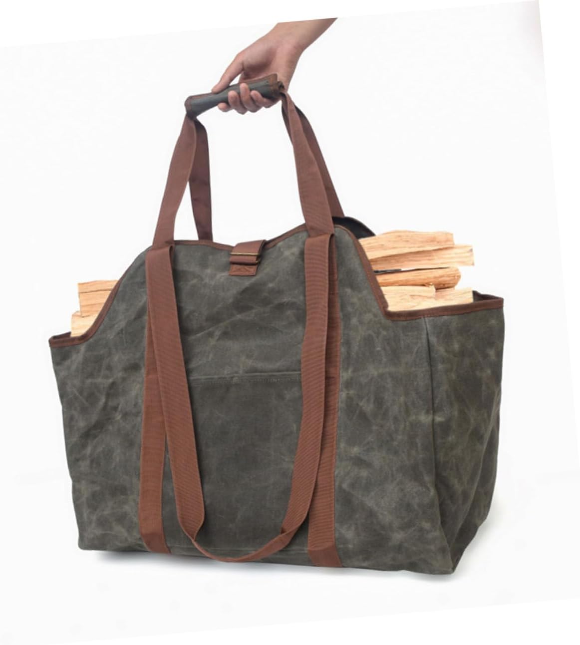 Waxed Canvas Firewood Carrier Tote Bag Log Holder for Indoor Outdoor Fire Pit Scratch Stain Resistant for Grilling and Camping