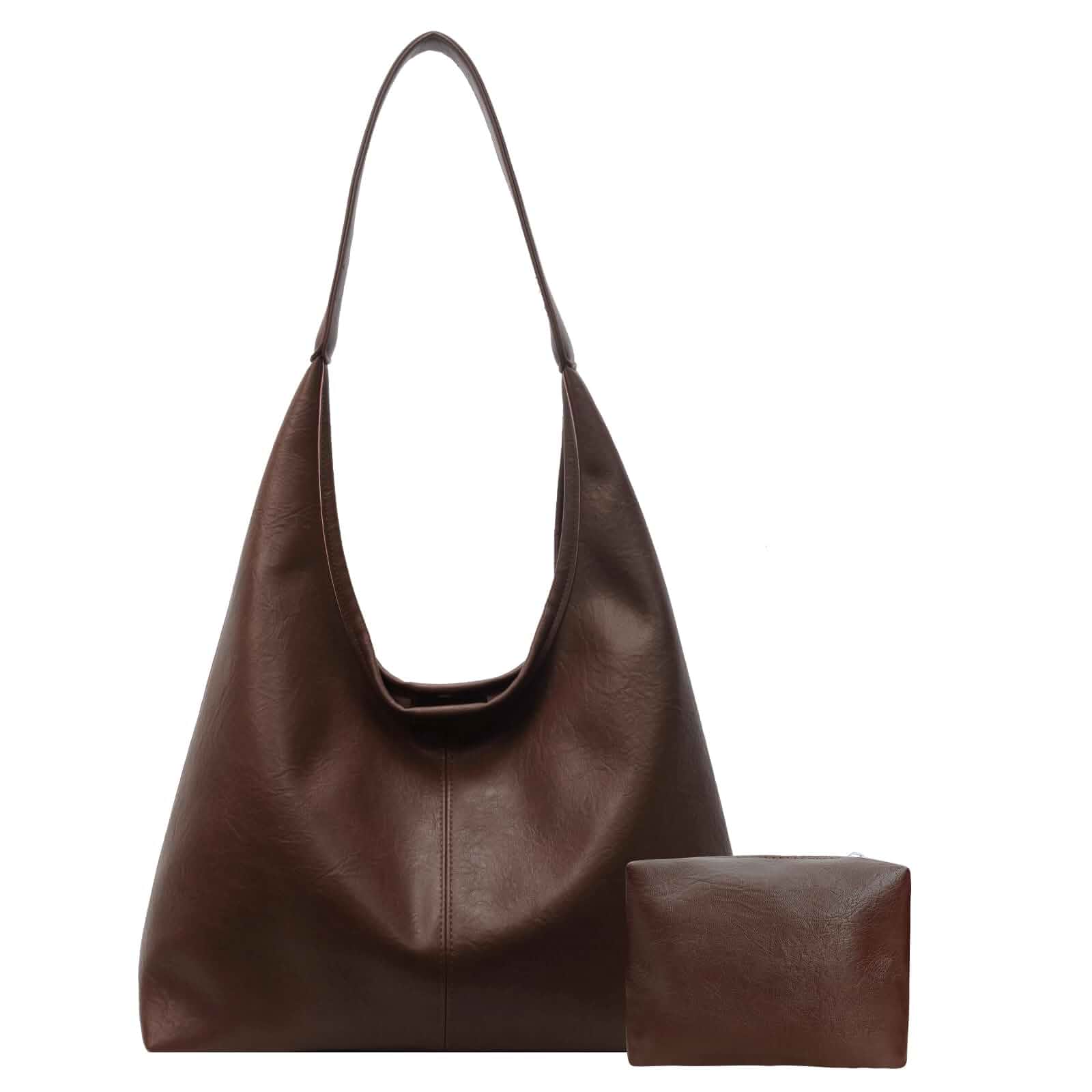 JueiXeoy Leather Hobo Bags for Women Slouchy Tote Bag Retro PU Leather Purse Soft Shoulder Handbags Large Work Tote Bag 2pcs