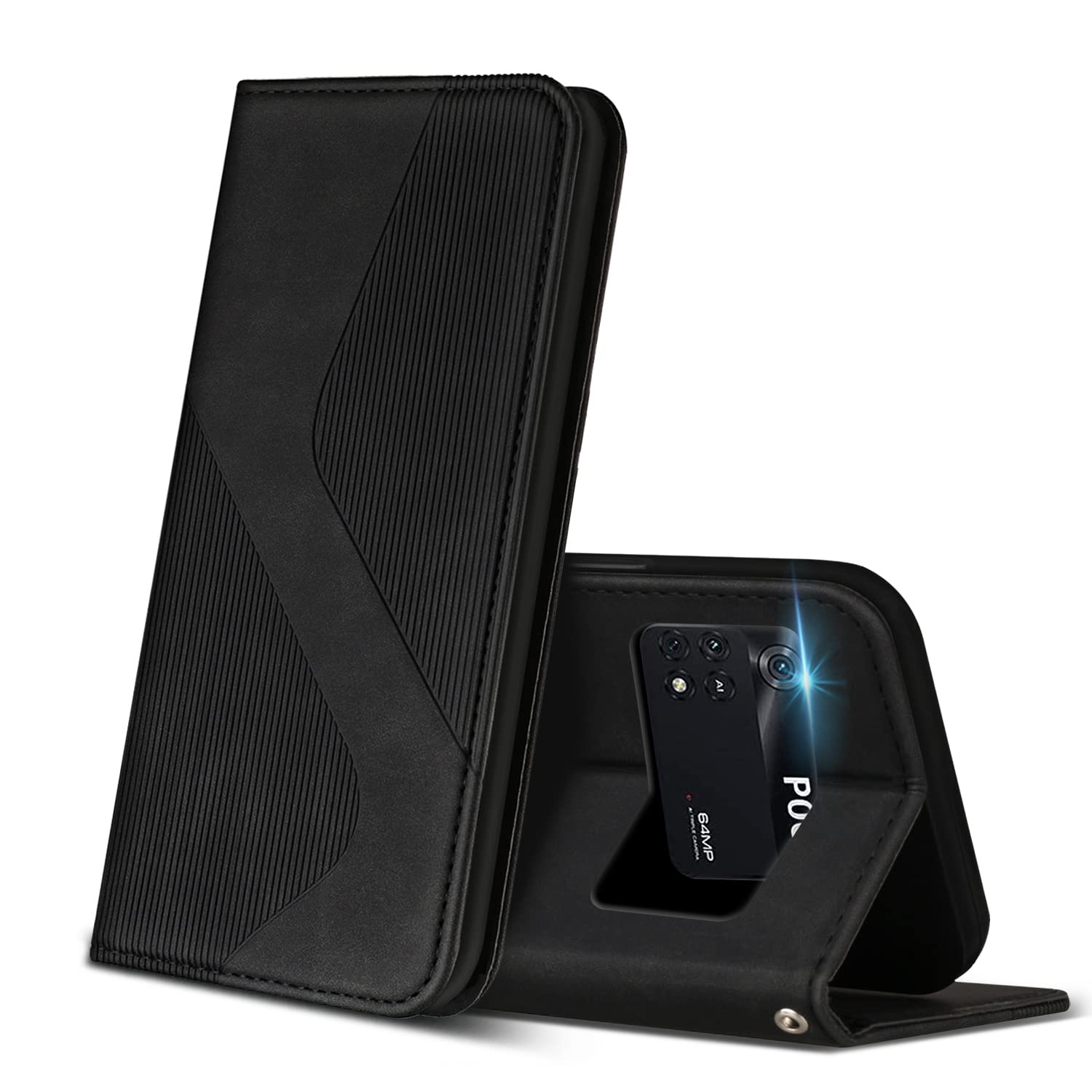 NEINEI Funda para Xiaomi Poco M5 4G,Carcasa PU Cuero Libro con [Soporte Plegable][Nano-Adsorción