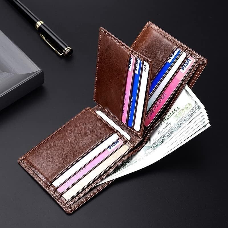 Wallet - Short style, large capacity, double-sided folding, men's leather, fabric money wallet, classic design, portable business card holder, credit card organizer(Brown)
