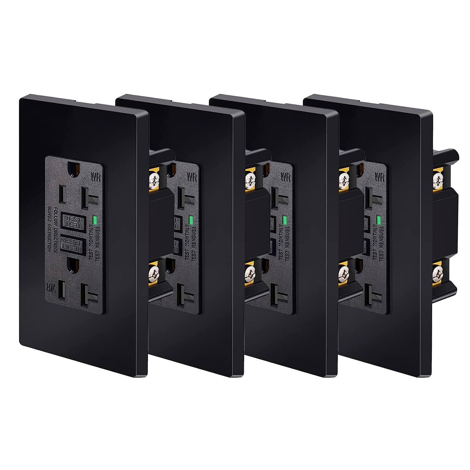 Black GFCI Outlet 20 Amp,NineLeaf 4Pack Gfi Electrical Outlet 20 Amp Black,Weather Resistant Ground Fault Circuit Interrupters,Screwless Wall Plate Included, Indoor/Outdoor,Residential Grade,ETL List