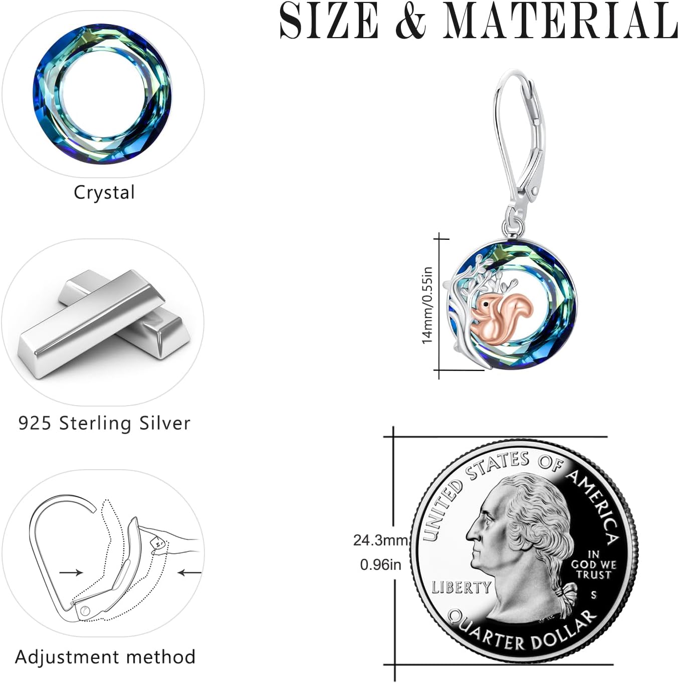 Squirrel Earrings for Women 925 Sterling Silver Tree of Life Squirrel Drop Earrings with Crystals Squirrel Jewelry Gifts for Women - Image 5