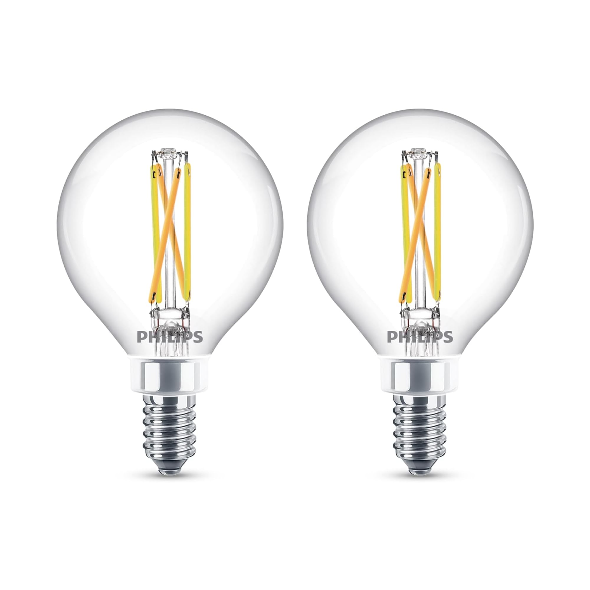 LED 60W G16.5 2-Pack Ultra Definition Soft White (2700K) 500 Lumen (5W = 60W) Dimmable Clear Flicker-Free Light Bulbs