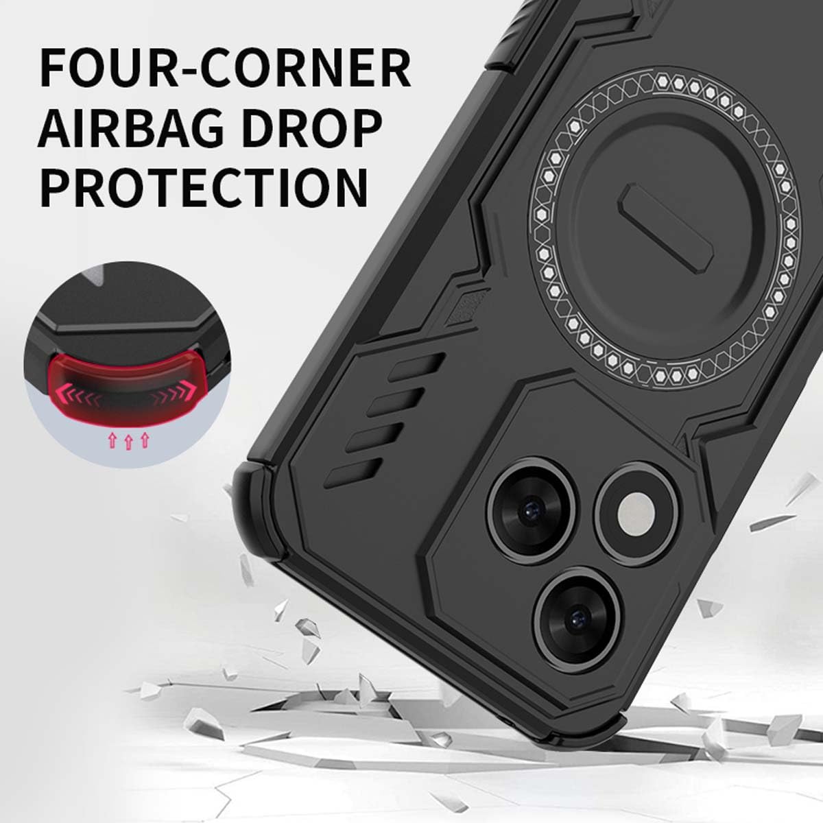 Funda Antigolpes Para Honor 400 - Con Anillo Magnético, Material PC Resistente Y Bumper De TPU, Color Negro