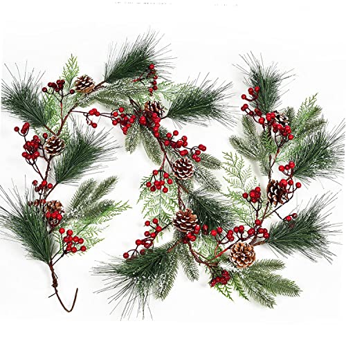 6 Feet Berry Pine Garland with Berries Pinecones Cypress Winter A...
