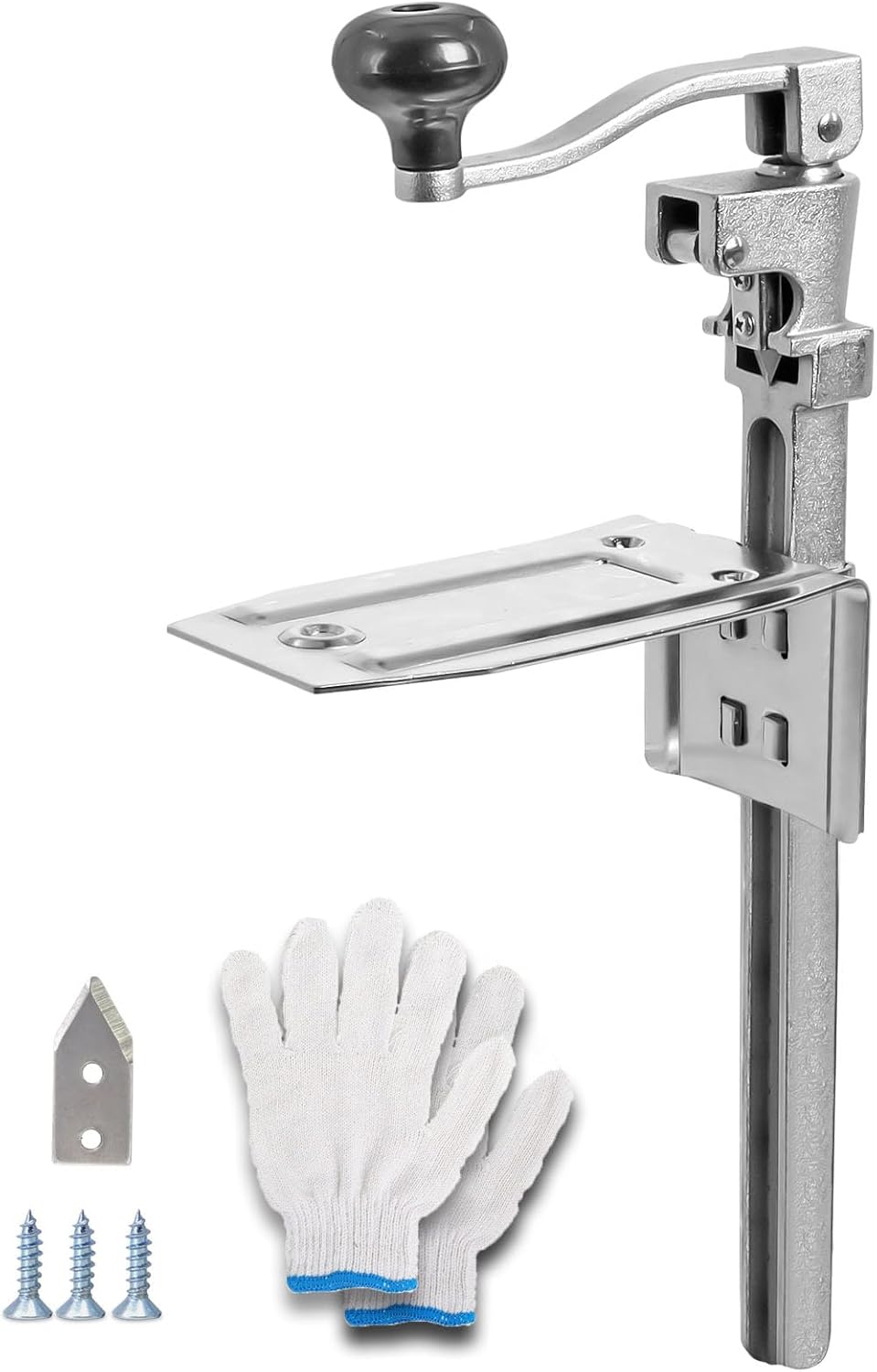 Commercial Heavy Duty Can Opener for #10 Cans - Adjustable Manual Opener with 2 Blades & Plated Steel Base, Fits Cans Up to 10" Tall for Restaurant, Hotel, Food Store 16" + one replacement blade