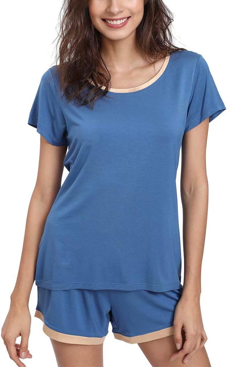 GYS Womens Pajama Sets, Short Sleeve Soft Sleepwear Tops and Shorts Pjs, Bamboo Viscose Loungewear