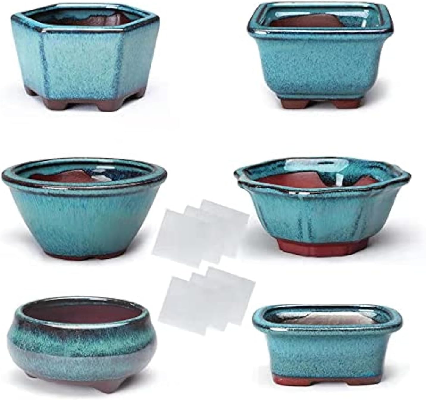 Set of 6 Ceramic Succulent Flower Pot, Small Plant Flower Pot, Glazed Flower Pot + 6 Soft Drainage Nets