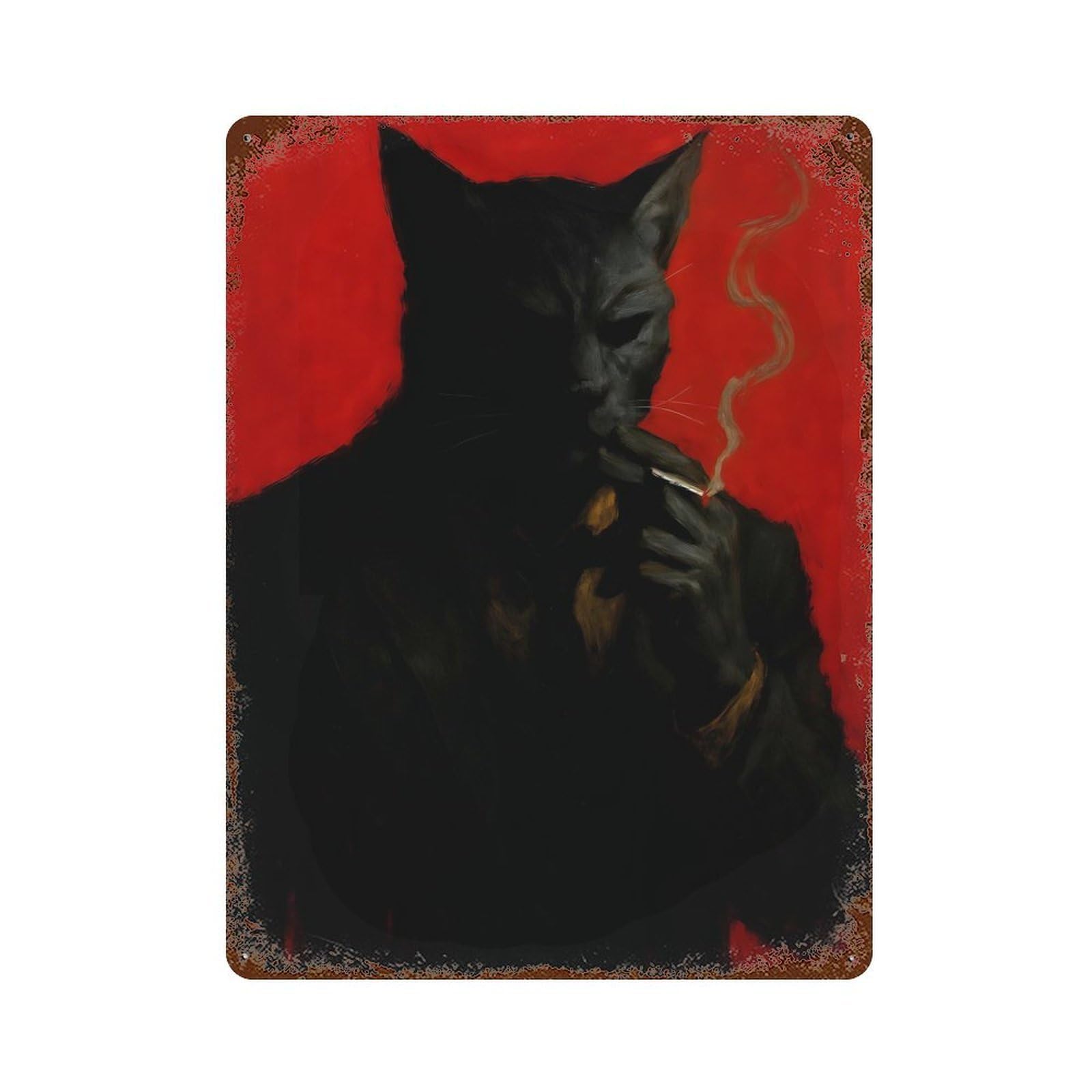 Anthropomorphic Cat Smoking Cigarette Vintage Rust Metal Sign 15.7"x11.8", Farmhouse Wall Decor for Garage, Pub Or Kitchen