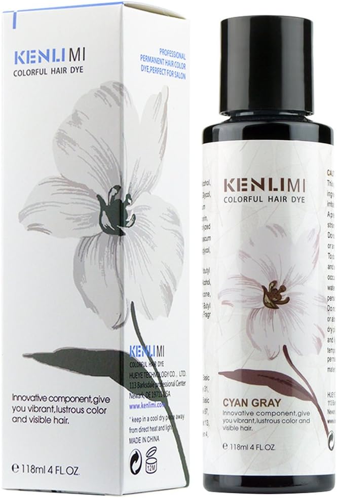 KENLIMI 100% Vegan No PPD No Ammonia Long Lasting Hair Color Dye,4 oz (Cyan Gray)