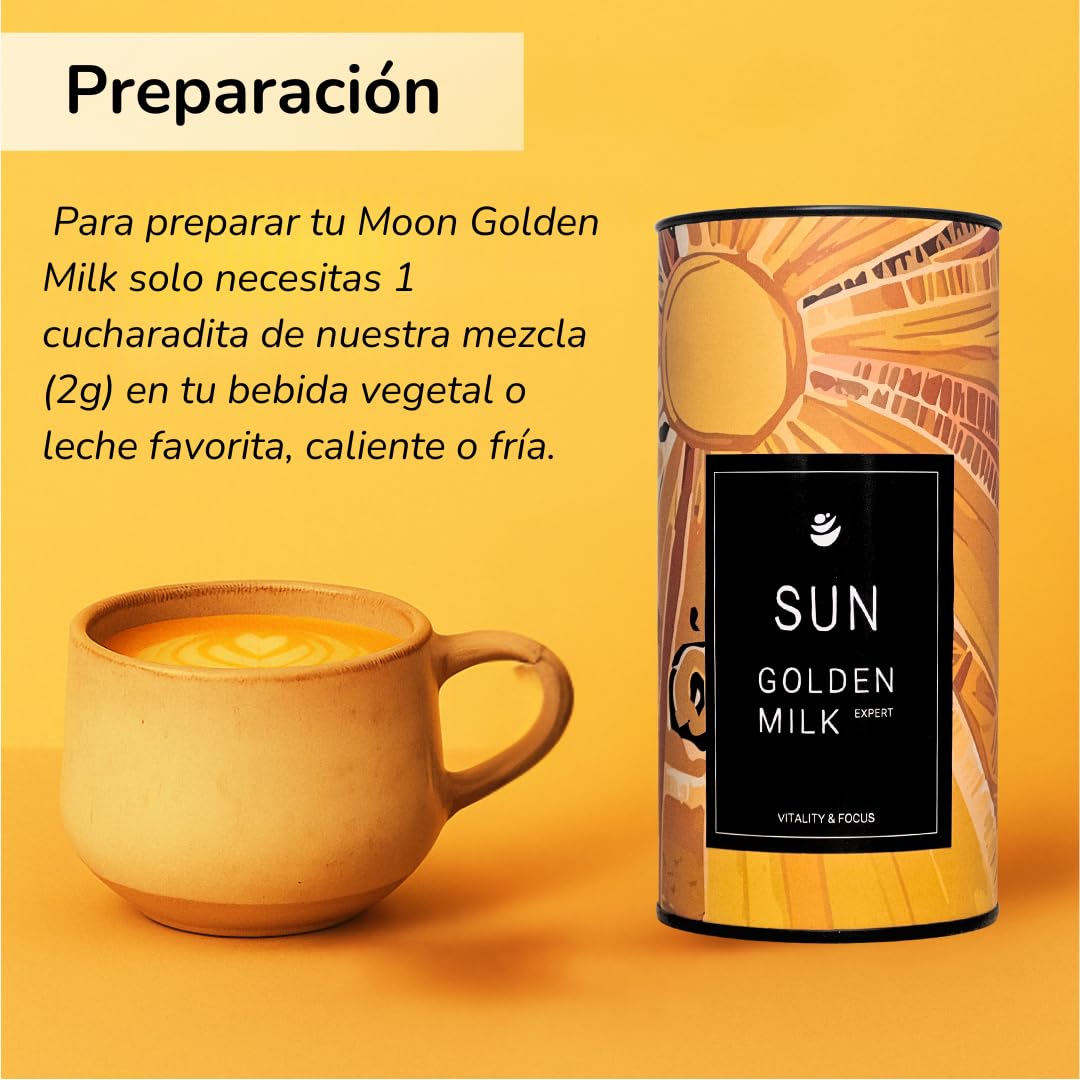 Sun Golden Milk Expert 150gr (75 porciones) - Leche dorada en polvo - Ingredientes 100% Naturales – Curcuma en polvo con Jengibre y Pimienta negra con alta concentración de curcumina