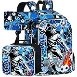 UFNDC Mochila de futebol infantil com 3 peças, para meninos, com lancheira, 43 cm, resistente à água, mochila escolar para adolescentes do ensino fundamental e médio