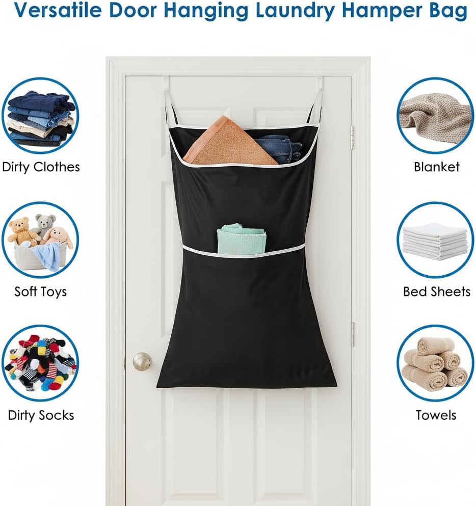 2-in-1 XL Hanging Laundry Hamper Bag 36x22in + Pop Up Mesh Laundry Basket