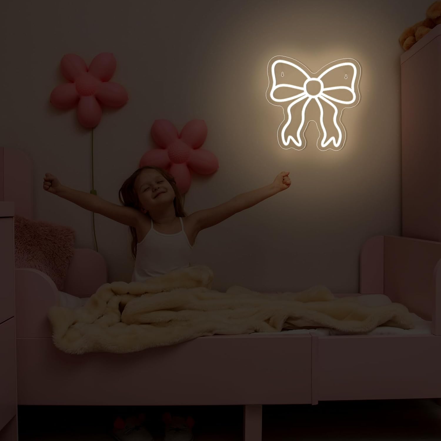Retisee Bow LED Neon Sign Bedroom Women Room Neon Light Sign Coquette Aesthetic Home Wall Preppy Dorm Beauty Room Salon Decor Party Bar Decoration Gift for Her 11.8x11.8in (Warm White) - Image 5