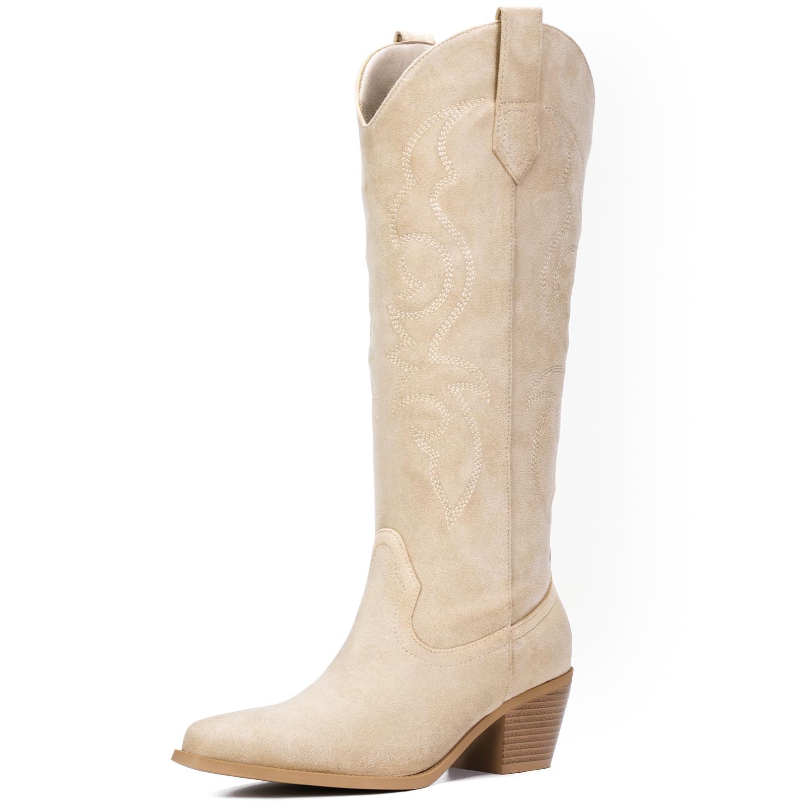 White Cowboy Boots for Women - Wide Calf Rhinestone Cowgirl Boots Women Knee High Western Boots Glitter Sparkly