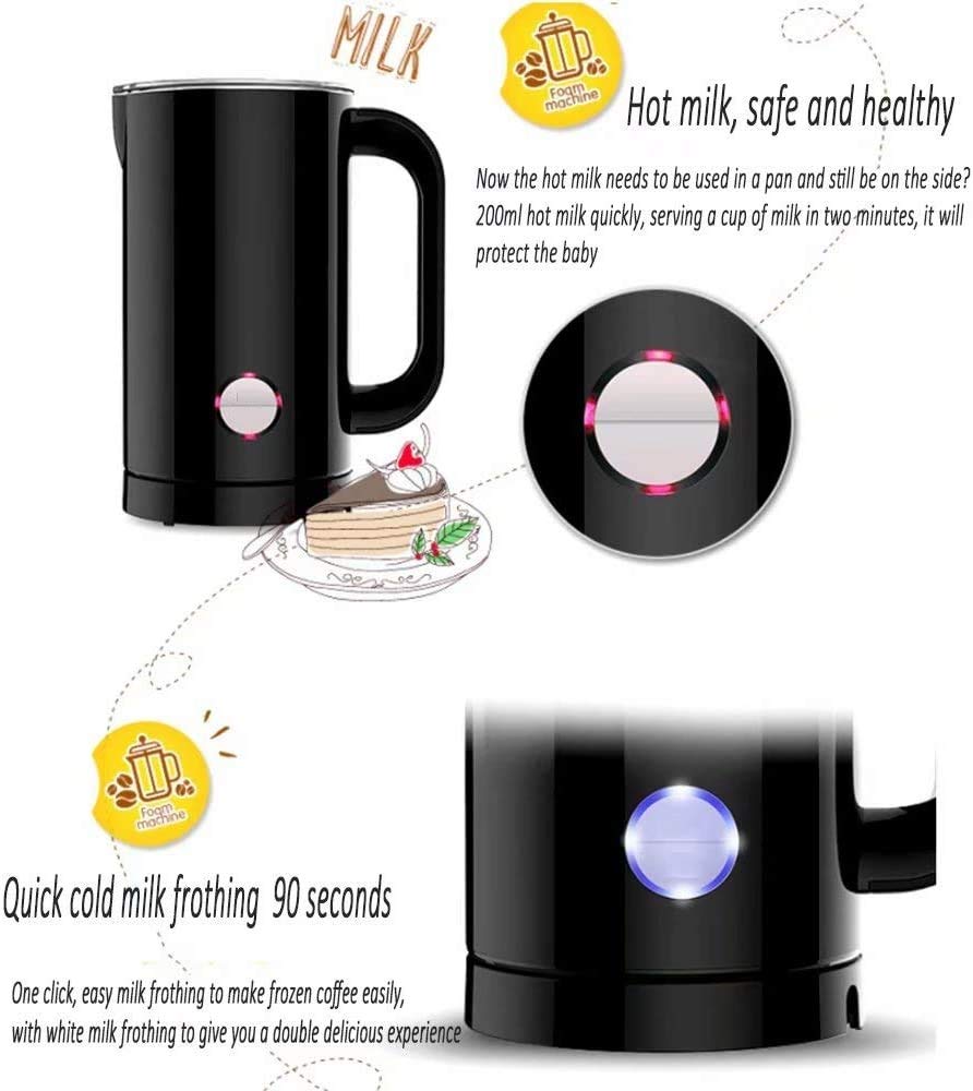 Leche Frother, Acero Inoxidable Leche Eléctrica Frothr Leche Automática Vaporizador, Fabricante de Espuma Cálida y Calor Calentador Militar Operación silenciosa Blender Premium (Negro)