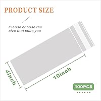 Vista 2 de 100 bolsas de celofán transparentes resellables de 4 x 10 pulgadas de largo, bolsas de celofán autosellables, bolsas para galletas con solapa