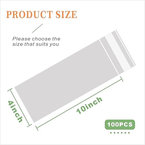 Miniatura 2 de 100 bolsas de celofán transparentes resellables de 4 x 10 pulgadas de largo, bolsas de celofán autosellables, bolsas para galletas con solapa