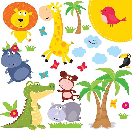 Vinilo adhesivo de pared para habitación de niños decoración de pared diseño de selva de safari de animales para habitación de juegos  Pegatinas de