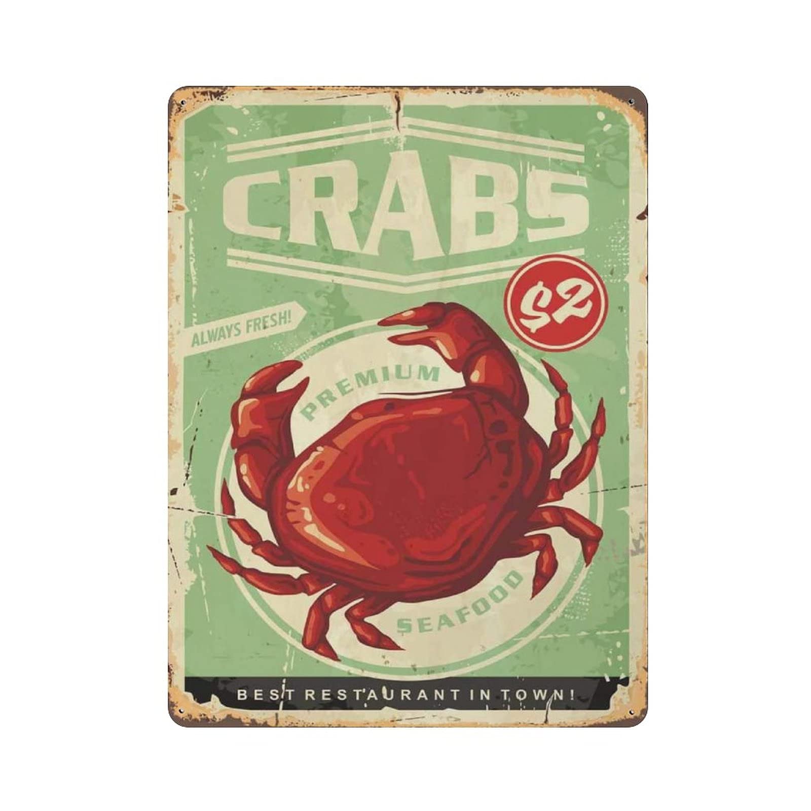 Metal Tin Sign Seafood Crabs Vintage Tin Poster Metal Sign Wall Decoration Country Kitchen Home Garage Decor 16"x12"
