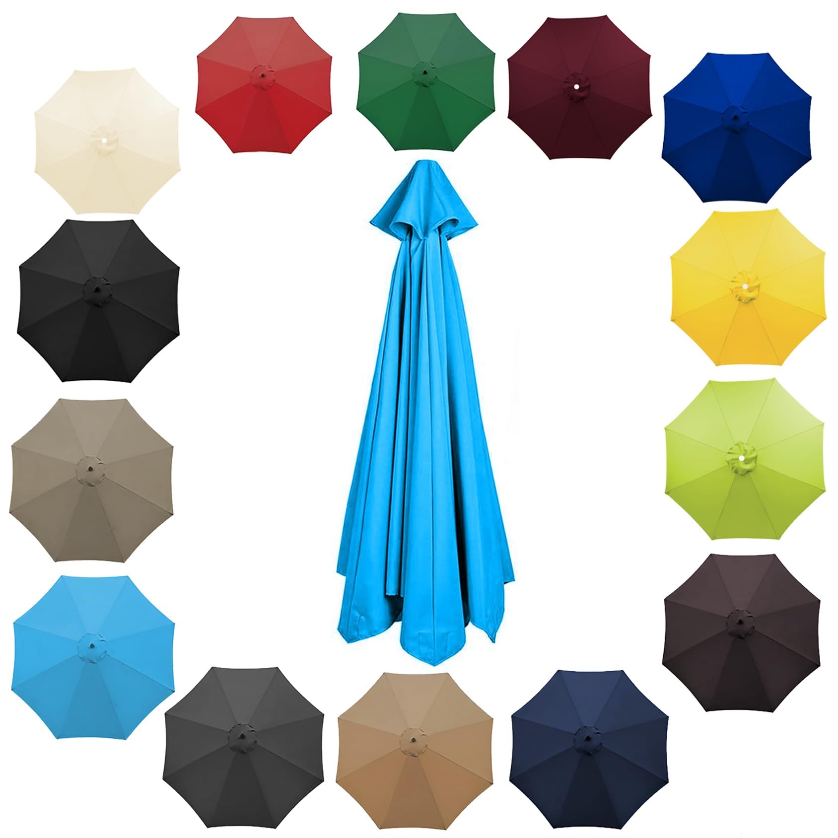 200cm 2.7m 300cm Umbrella Replacement Parasol Canopy, Garden Parasol Canopy Cover For Patio Sun Umbrella, 6 Arms/8 Arms Replacement Parasol Cover, Market Table Umbrella Replacement Top(Color:Lake blue