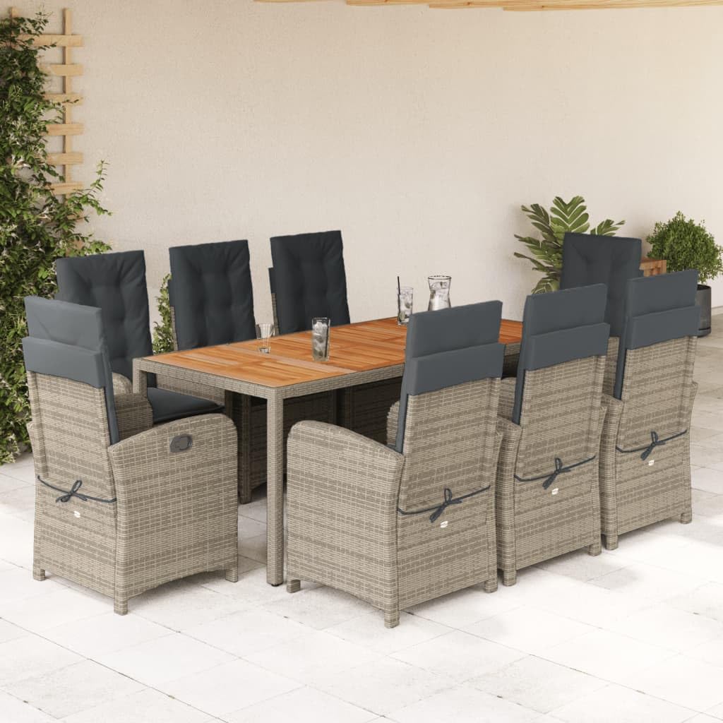 Festnight Polyrattan Sitzgruppe Garten Essgruppe 8 Personen Rattan Gartenmöbel Set mit 8 Gartenstuhl Hochlehner Verstellbar Gartenmöbel Essgruppe Gartengarnitur Sitzgarnitur Grau 9-tlg-Type-71 Garten